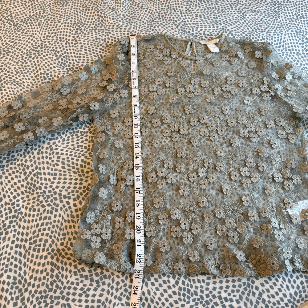 H&M | Sheer Floral Lace Sage Green Blouse - Picture 6 of 9